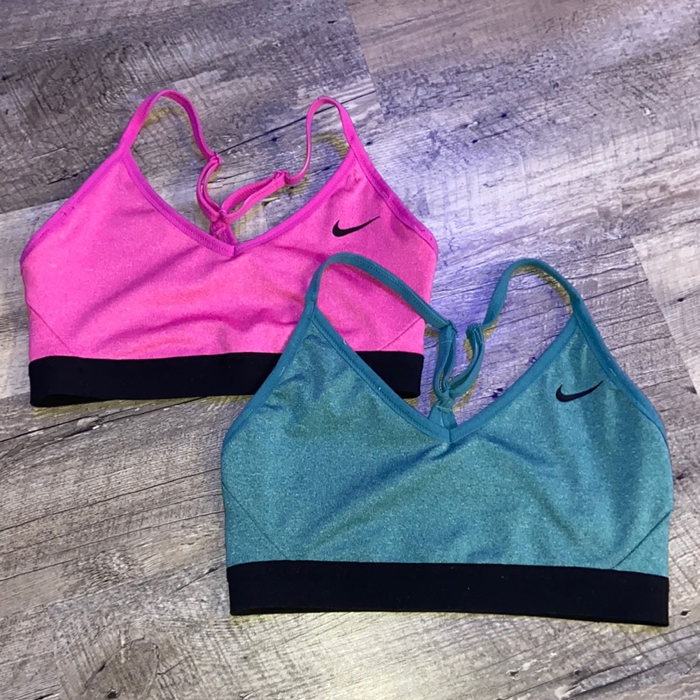 Pink and blue Nike sports bras (no padding)